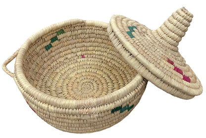 Round Top Handwoven Straw Container with Lid