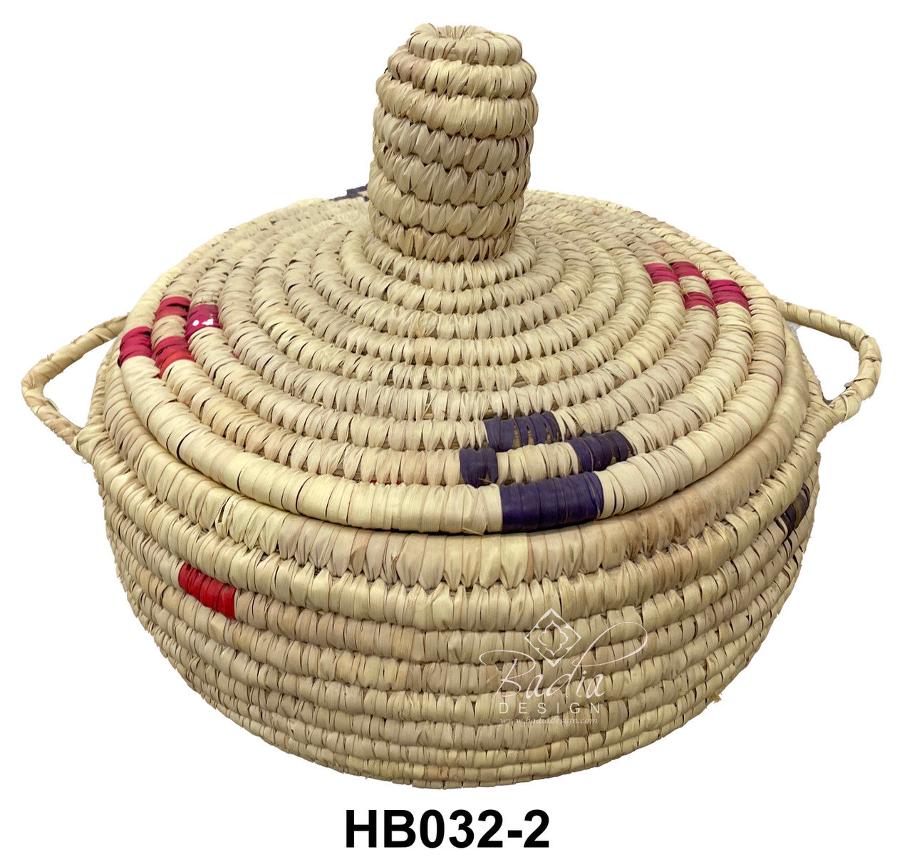 Round Top Handwoven Straw Container with Lid