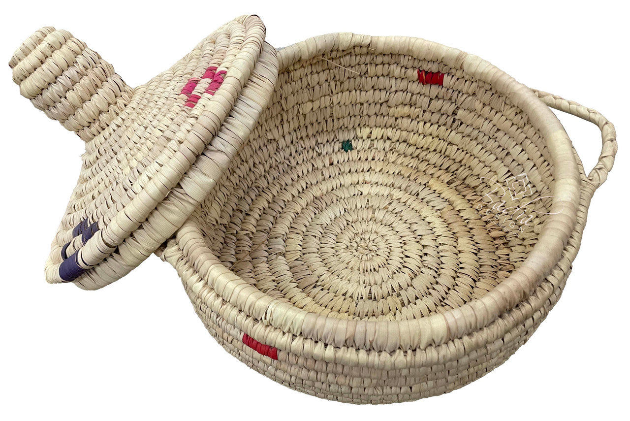 Round Top Handwoven Straw Container with Lid