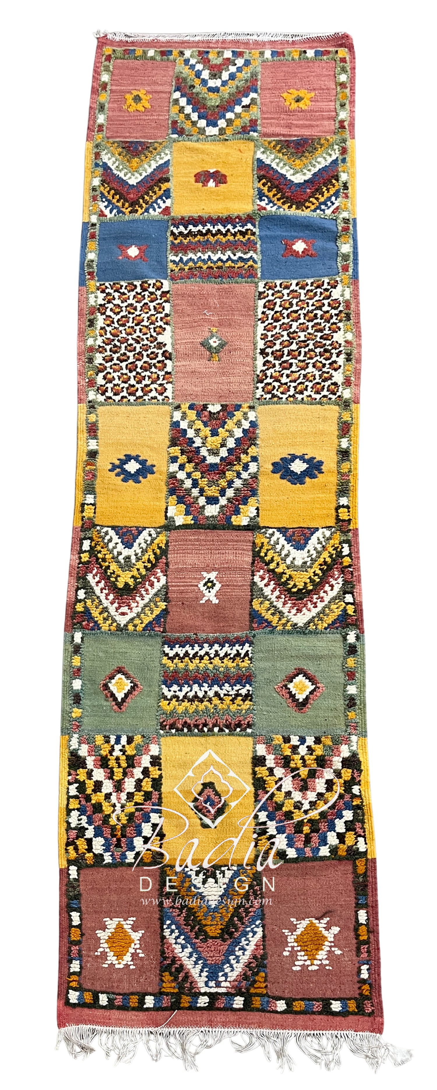 Multi-Color Moroccan Runner Rug with Patchwork Tribal Designs