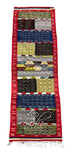 Red Moroccan Runner Rug with Multi-Color Patchwork Design