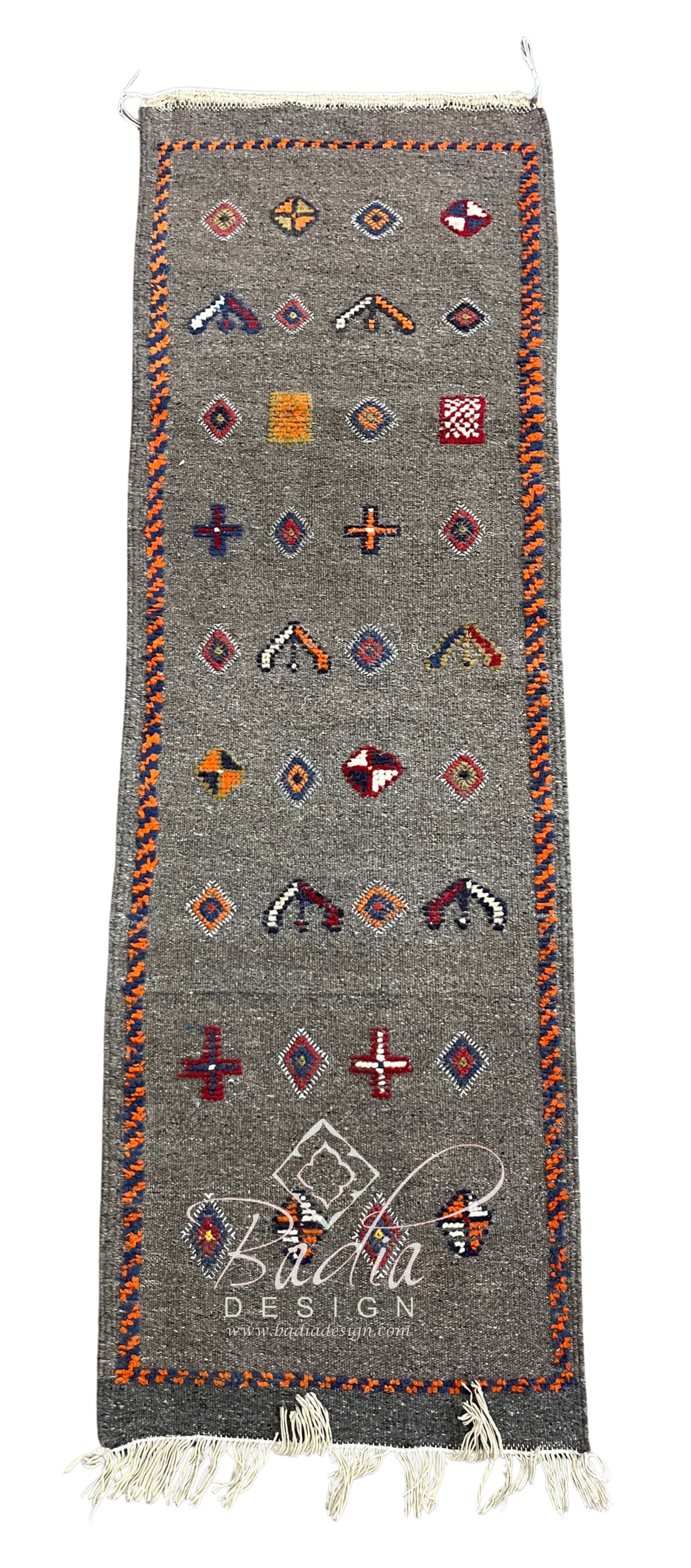 Charcoal Gray Moroccan Runner Rug with Tribal Motifs