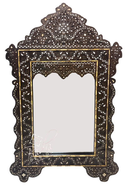 Moroccan Tall Hand Carved Mirror with Mother of Pearl Inlay