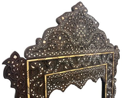Tall Hand Carved Mirror with Mother of Pearl Inlay