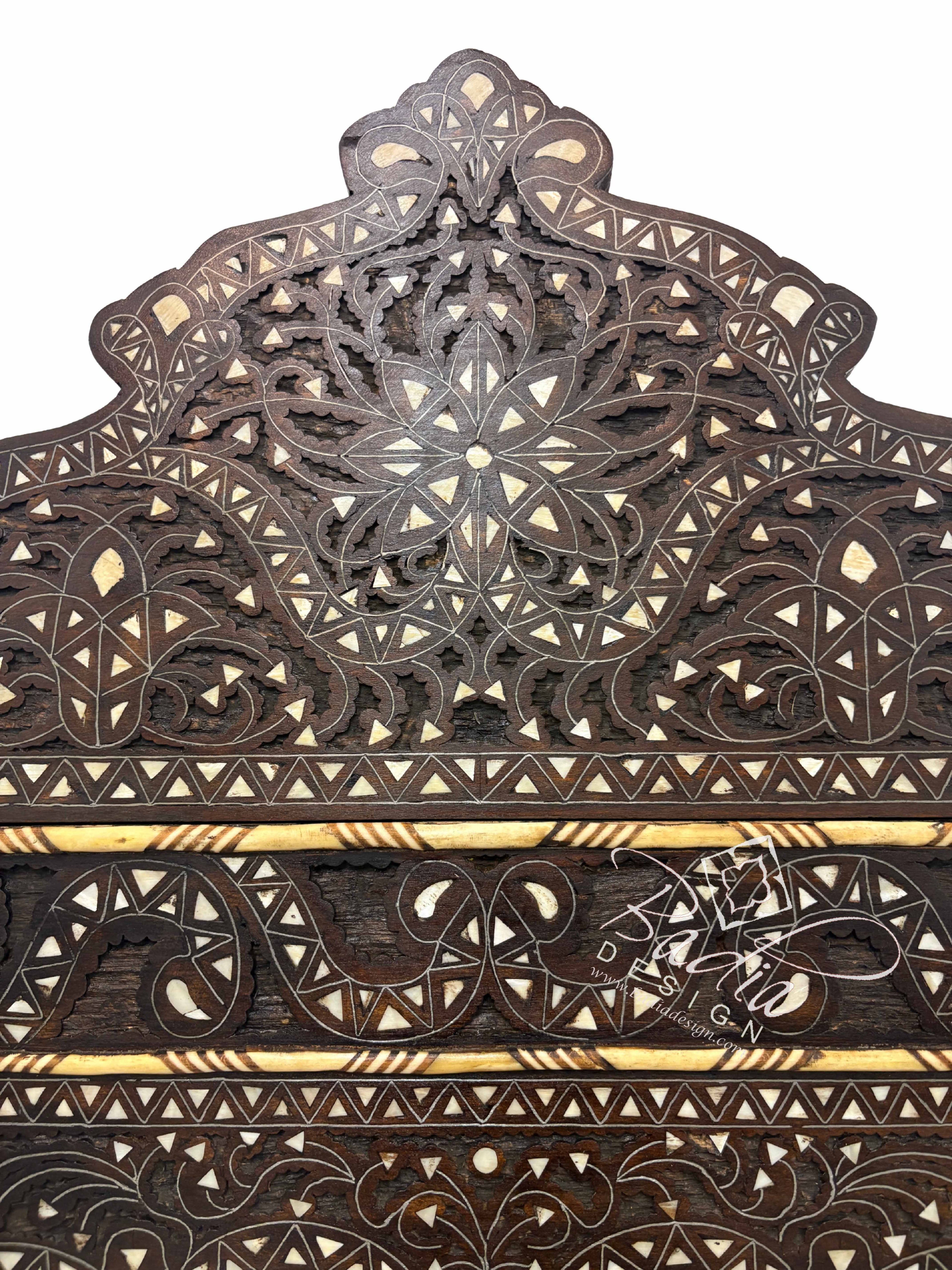 Tall Hand Carved Mirror with Mother of Pearl Inlay