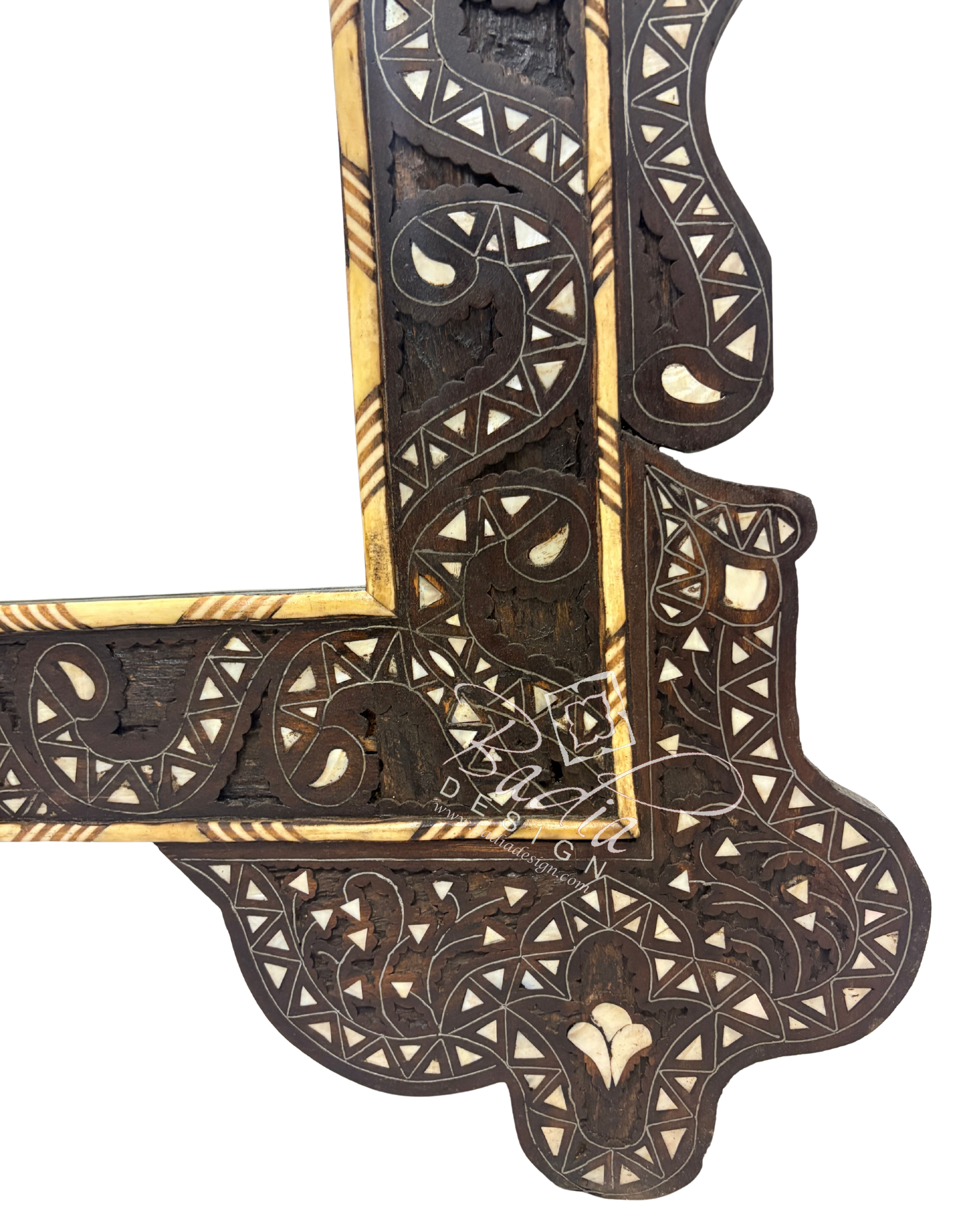 Tall Hand Carved Mirror with Mother of Pearl Inlay