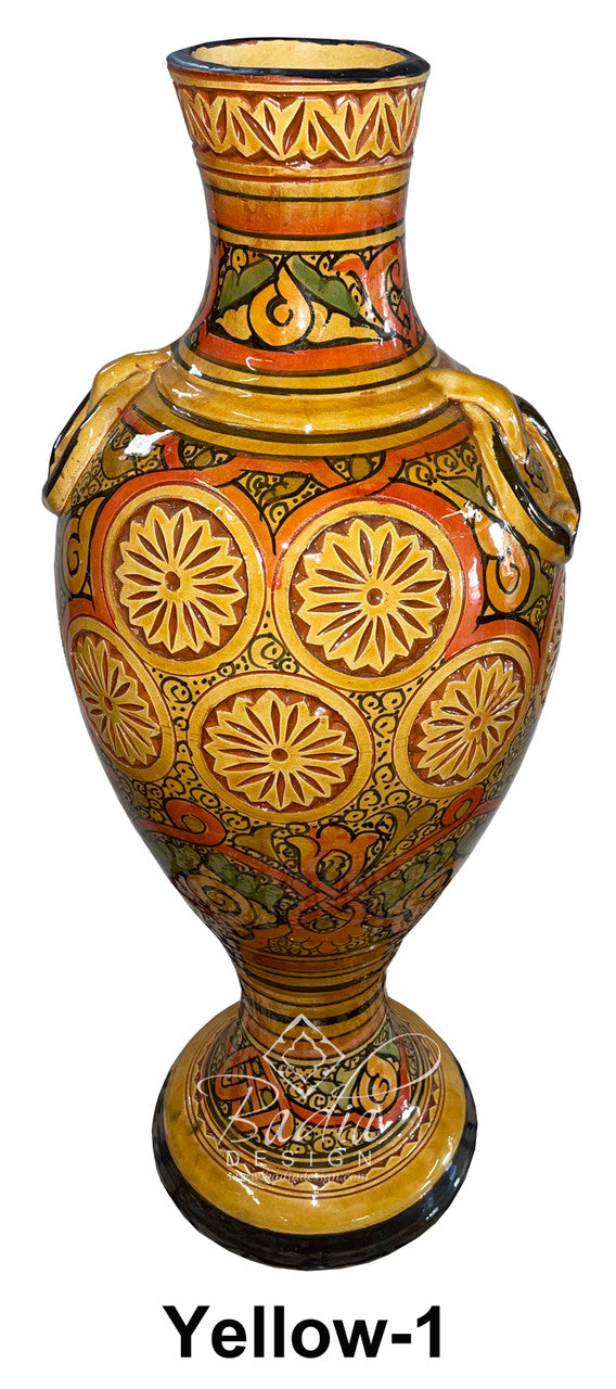 Tall Hand Painted Carved Ceramic Vase