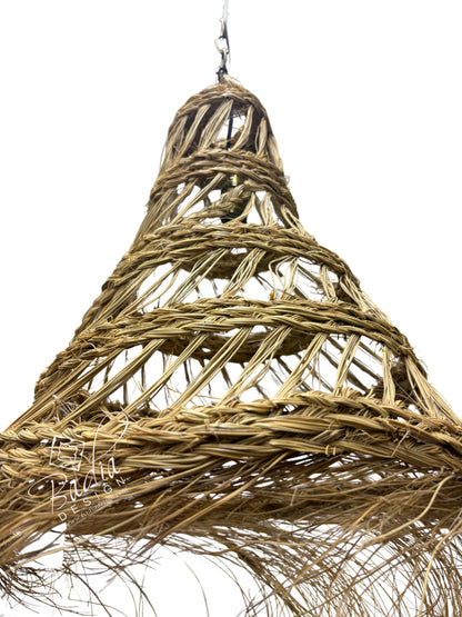 Tall Open Cone Shaped Raffia Lantern
