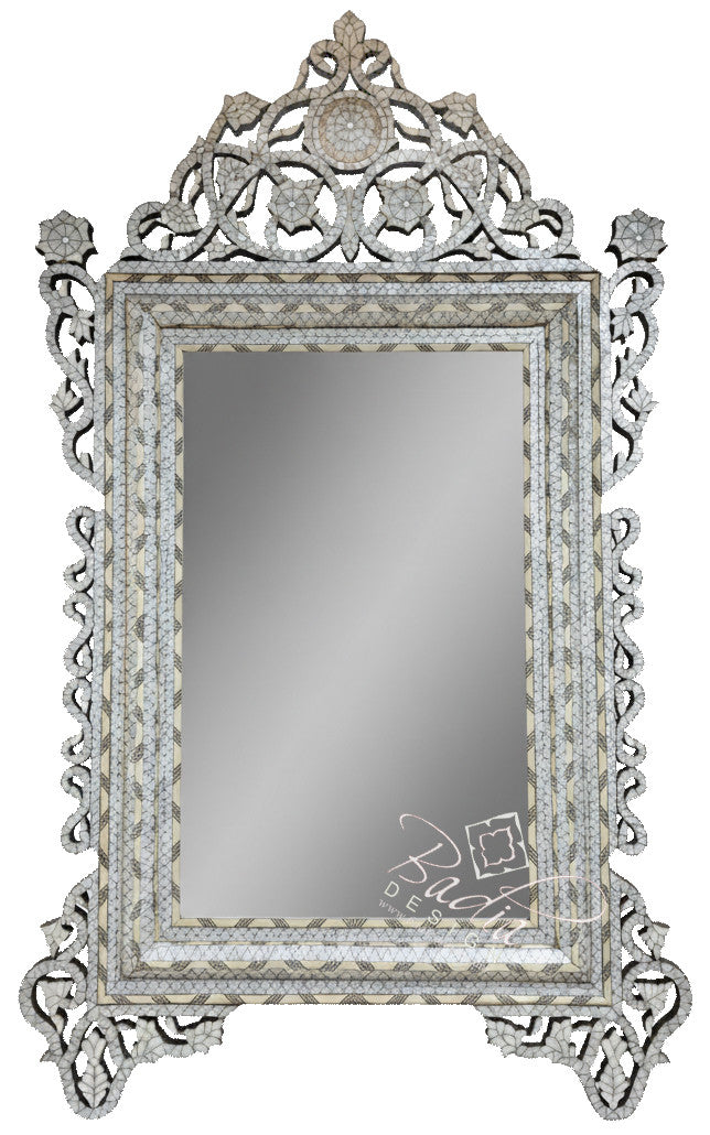 Tall White Mother of Pearl Mirror