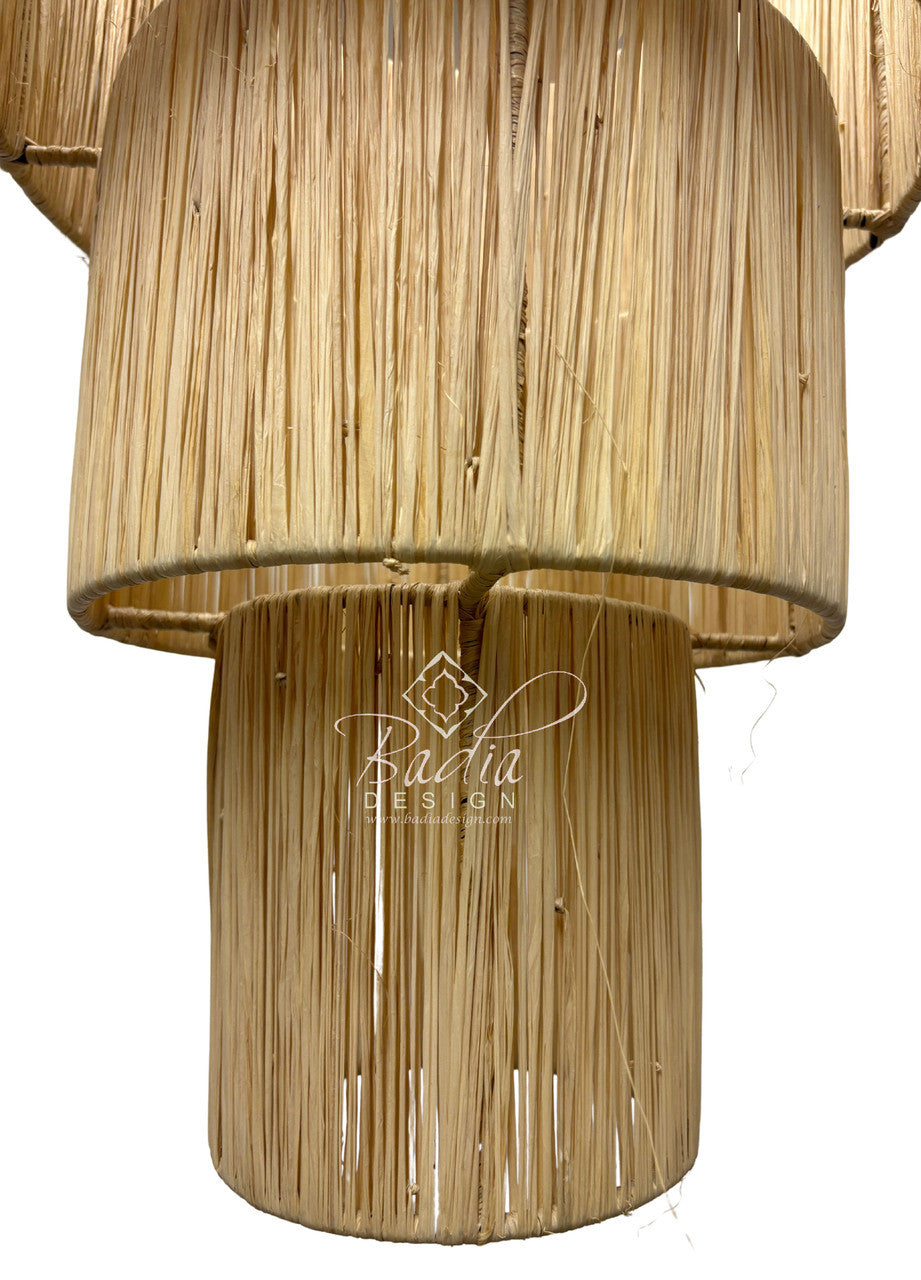 Three Tiered Cylindrical Shaped Raffia Lantern