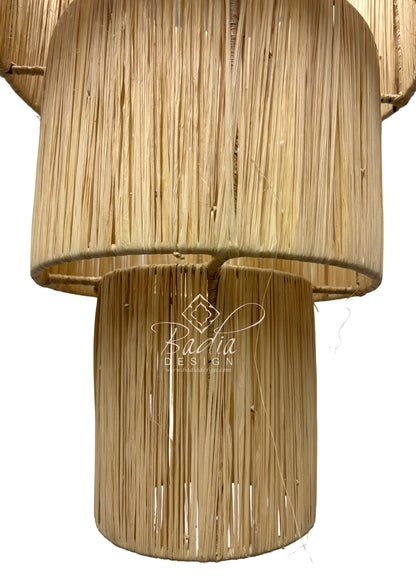 Three Tiered Cylindrical Shaped Raffia Lantern