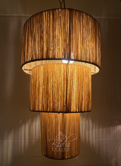 Three Tiered Cylindrical Shaped Raffia Lantern