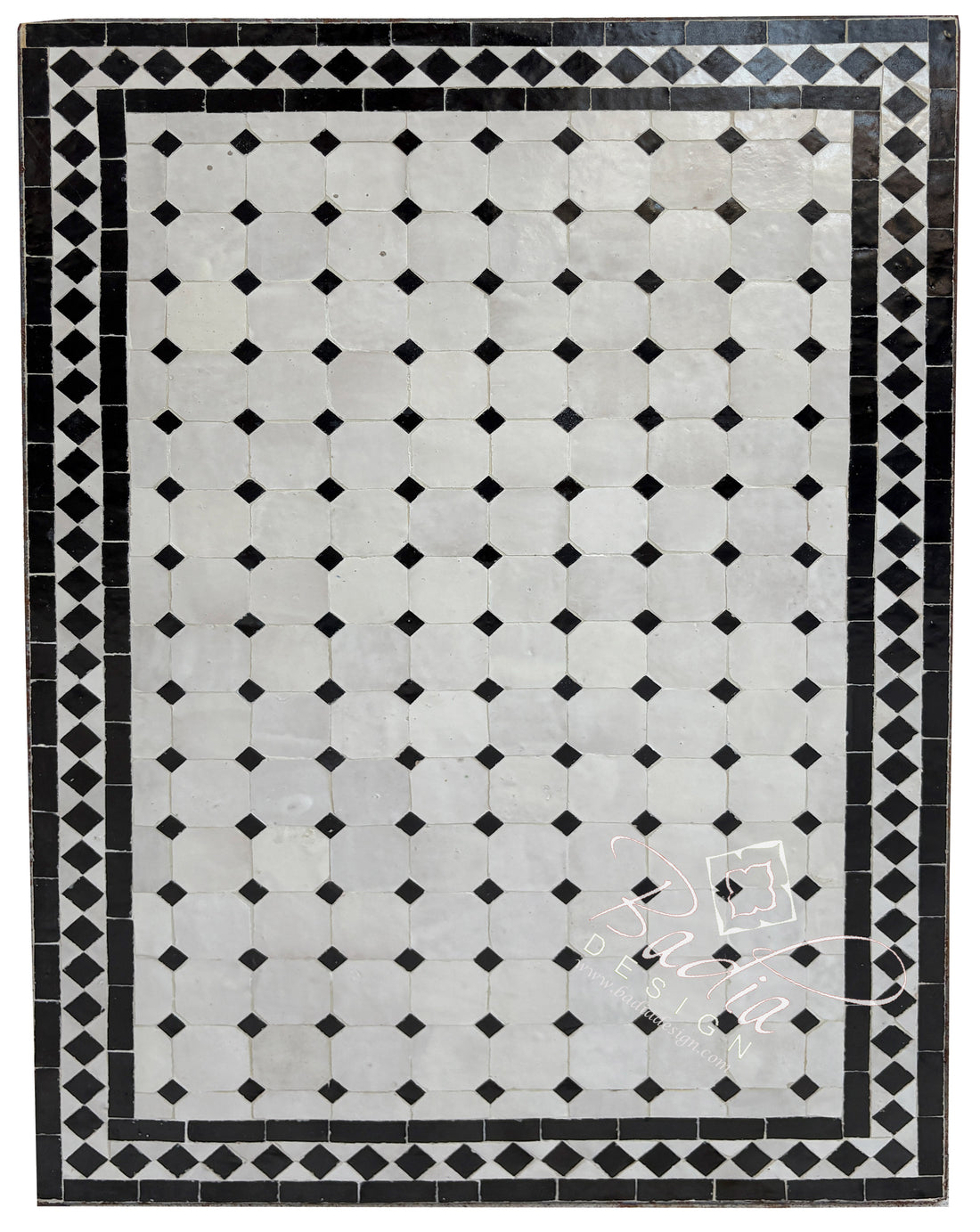 24"W x 36"L Rectangular Black and White Tile Table Top