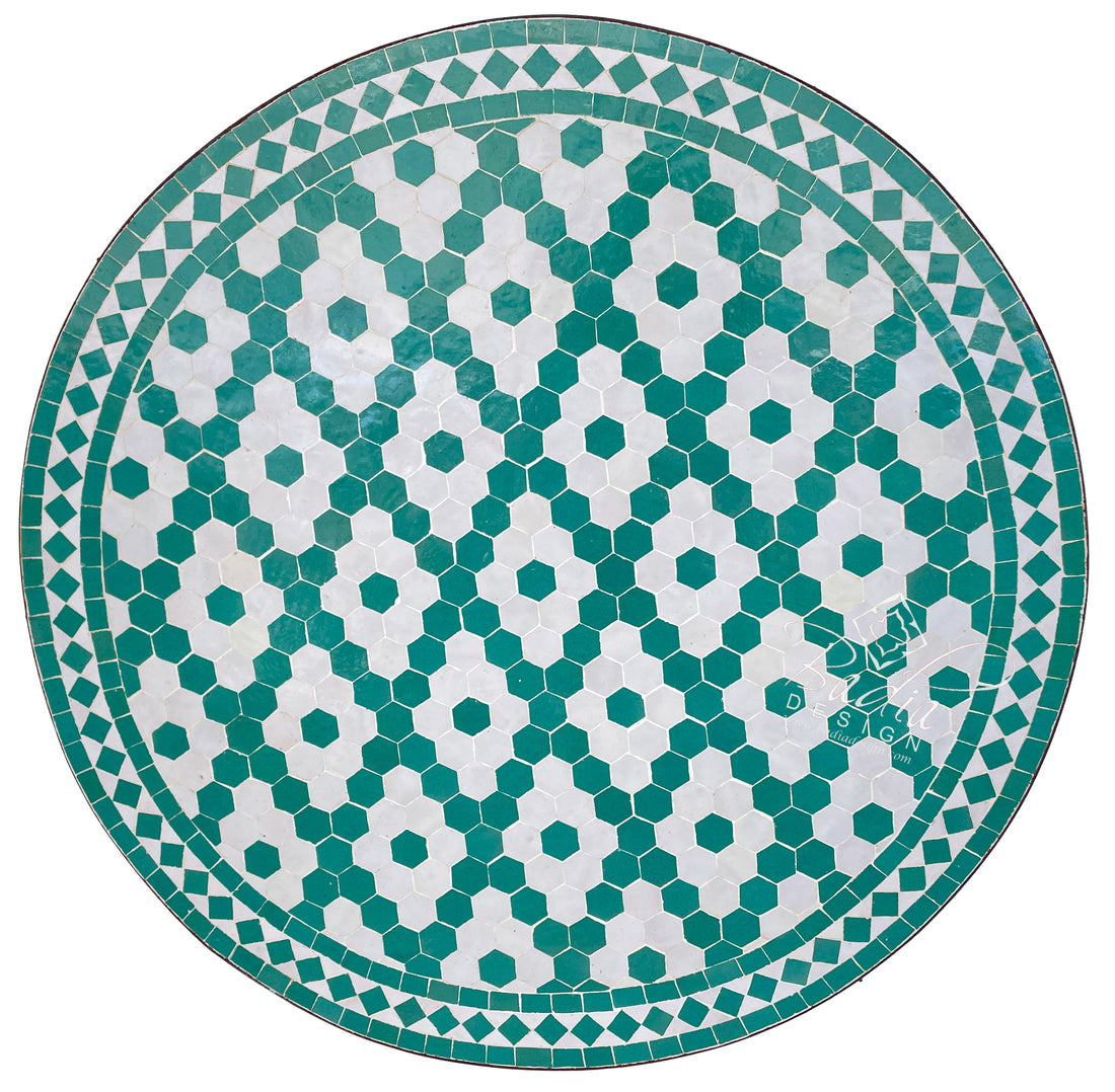 32" Green and White Ceramic Tile Table Top
