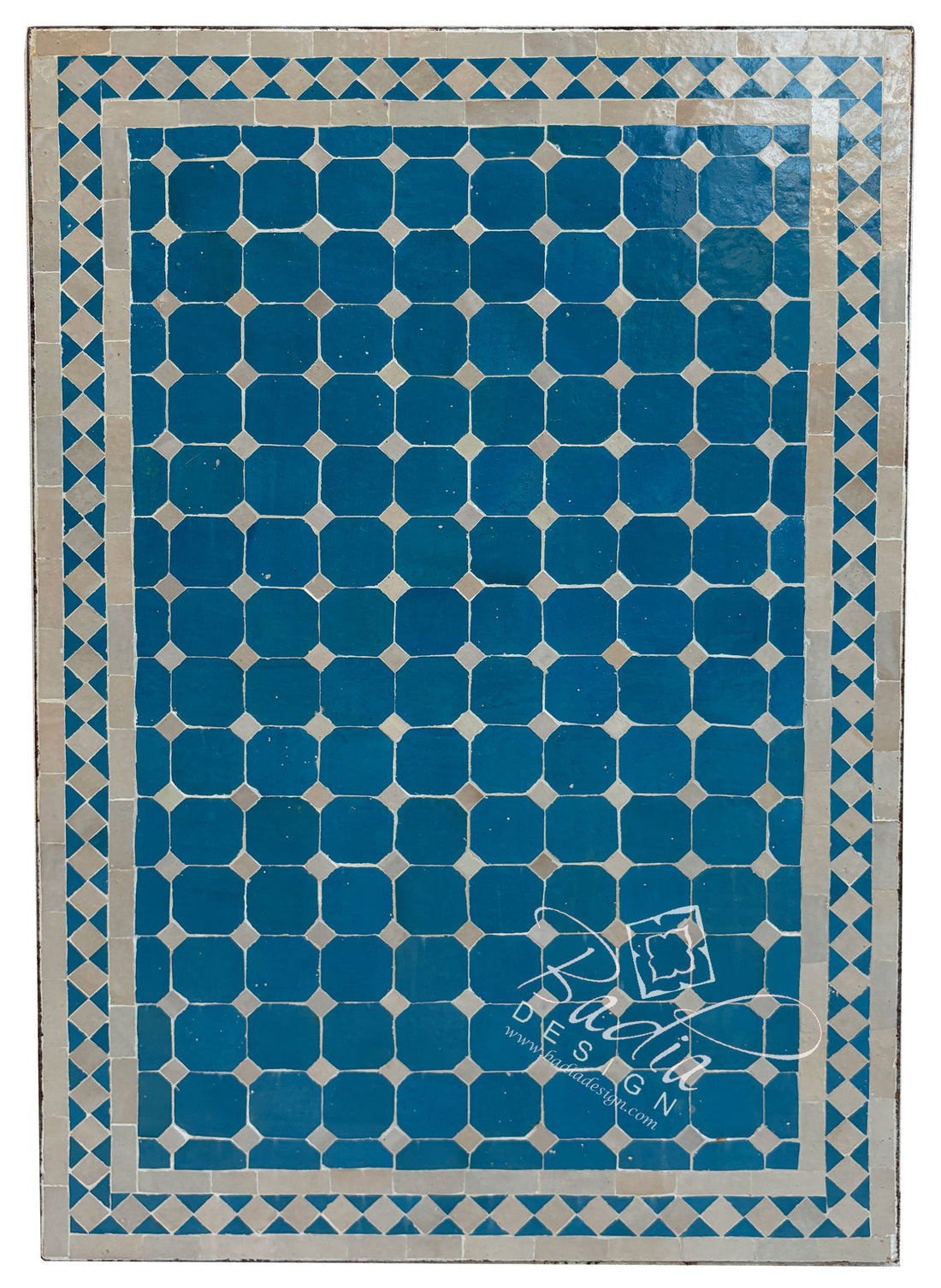 24"W x 36"L Rectangular Bright Blue and White Tile Table Top