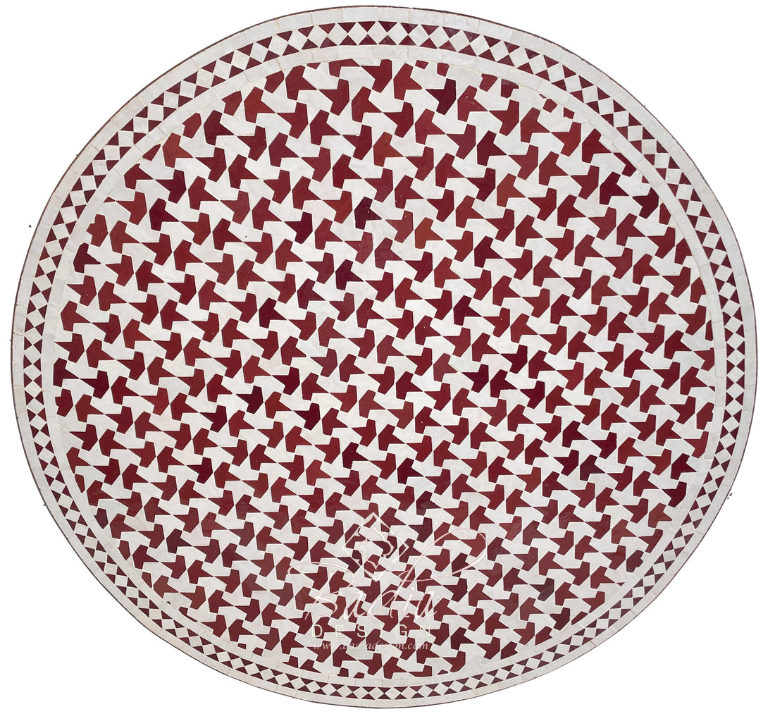 48" Burgundy and White Moroccan Mosaic Tile Table Top