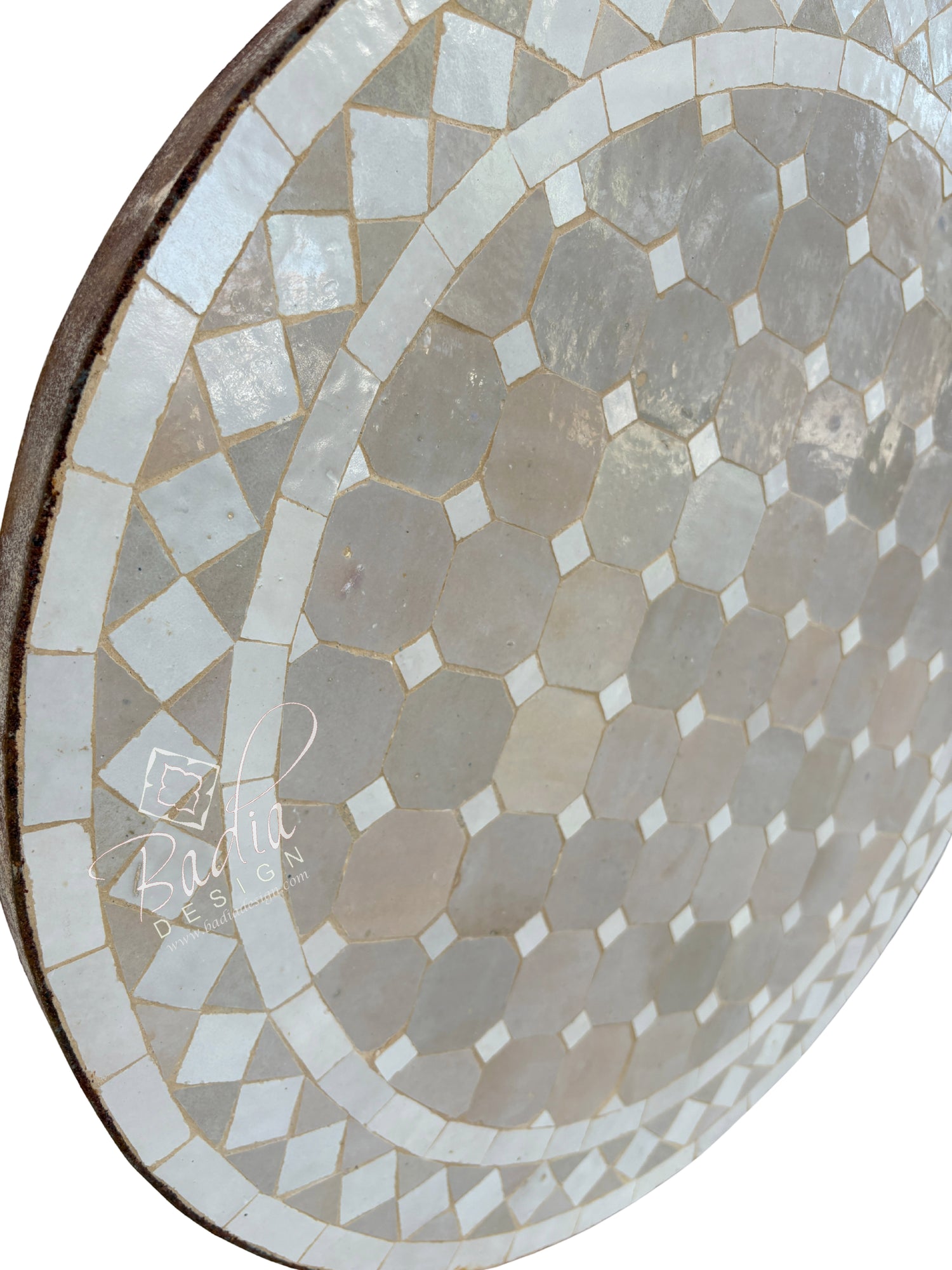 24" Round Beige and Off-White Tile Table Top