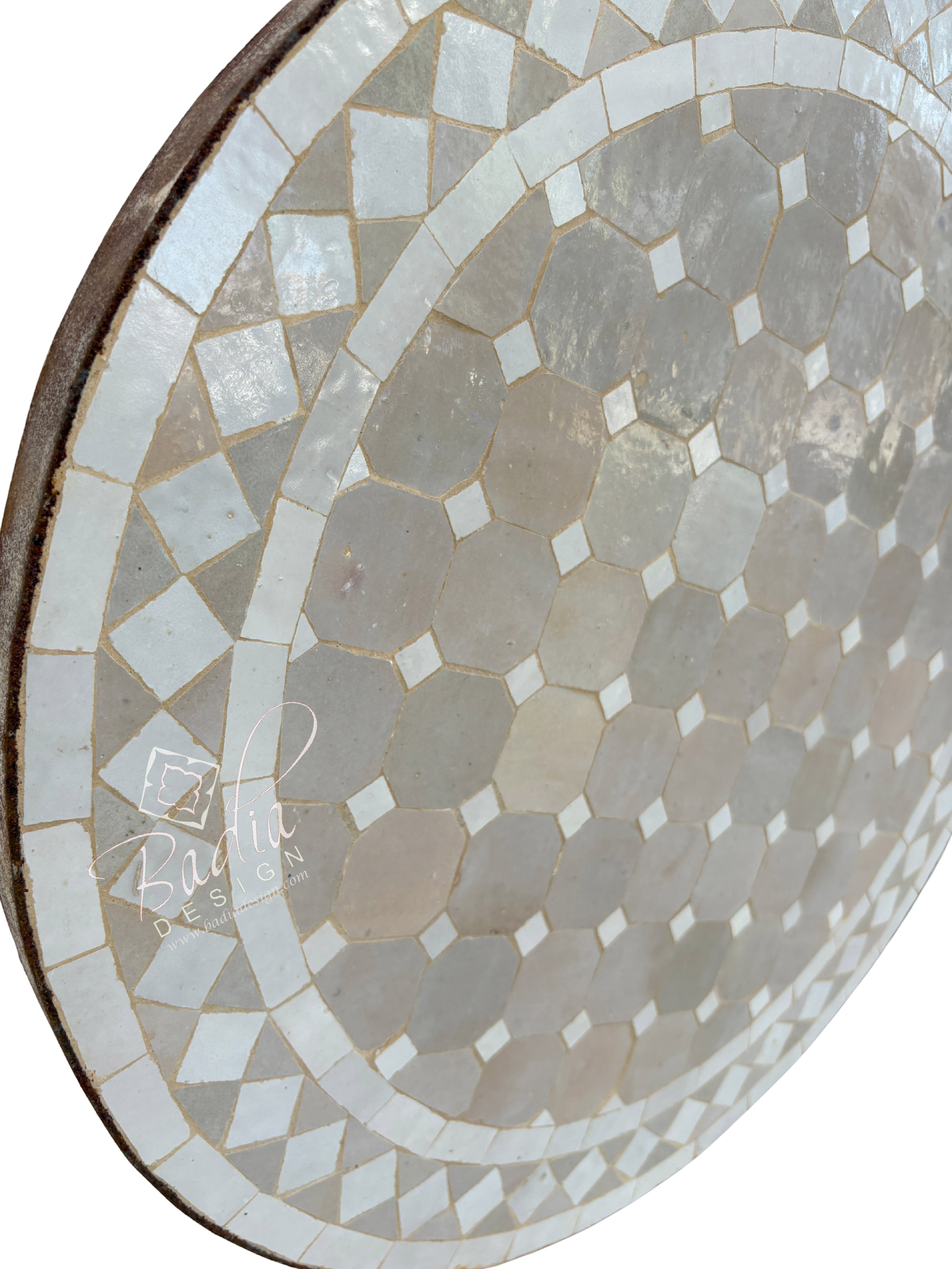 24" Round Beige and Off-White Tile Table Top