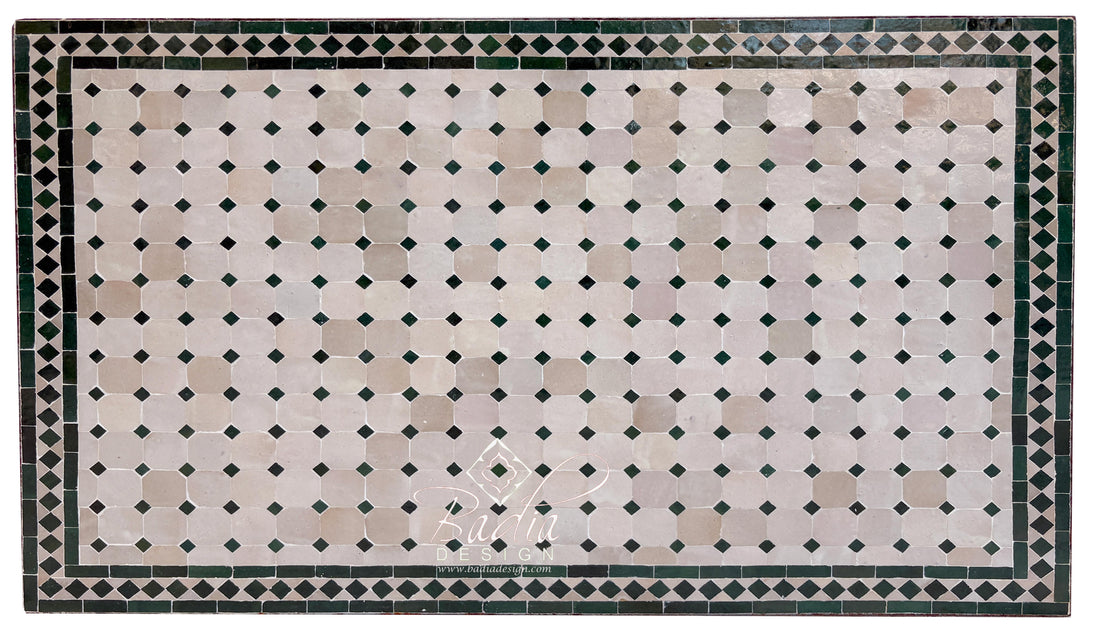 32"W x 48"L Rectangular Green and Beige Tile Table Top