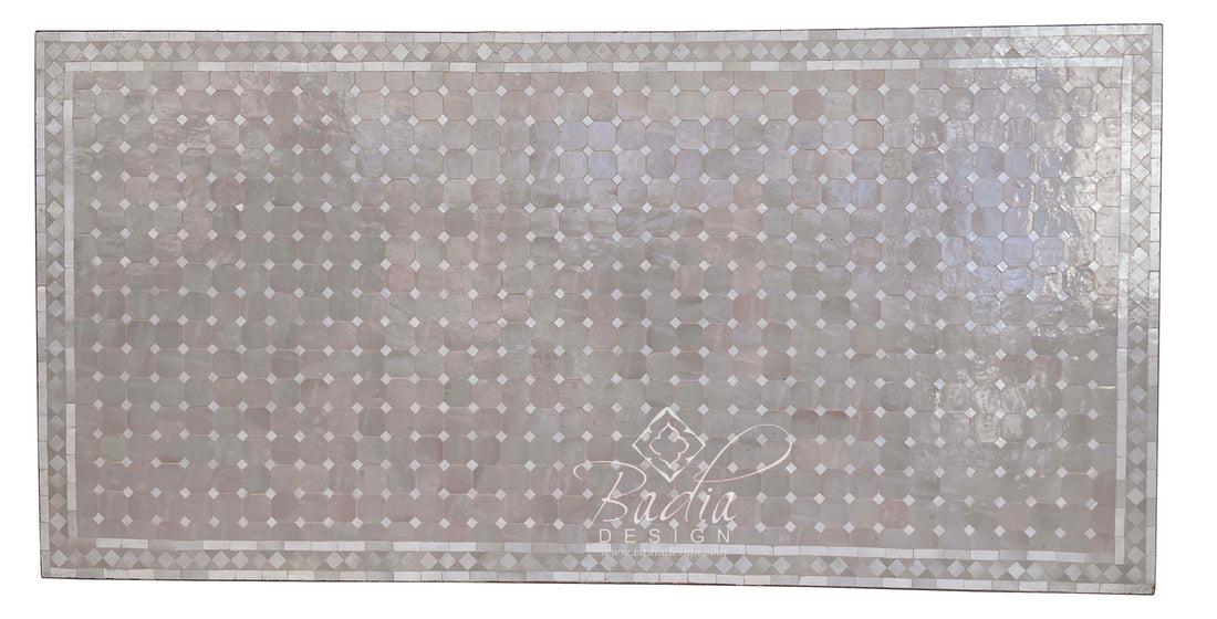 Large Beige and White Moroccan Rectangular Tile Table Top