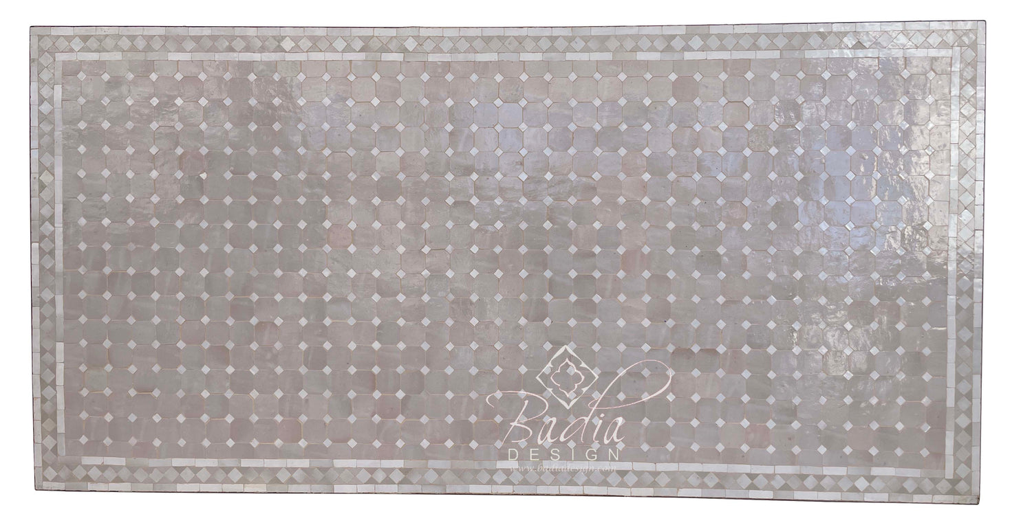 Large Beige and White Moroccan Rectangular Tile Table Top