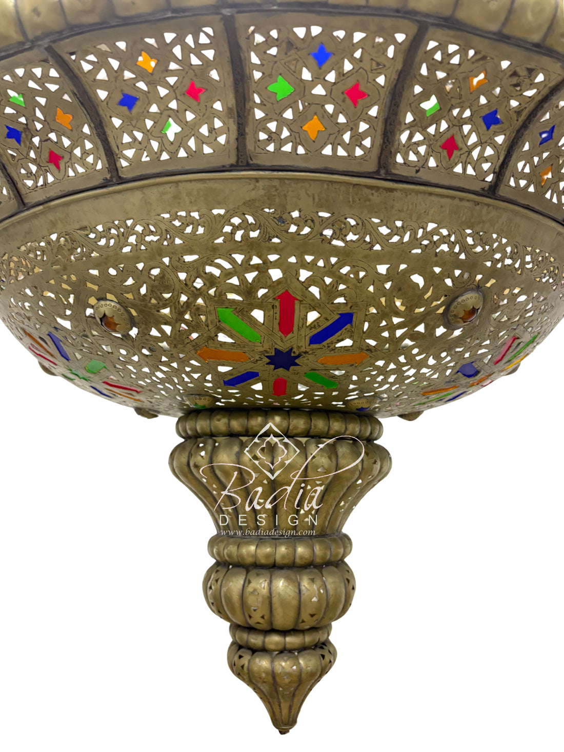 Vintage Brass Chandelier with Multi-Color Glass Eyelets