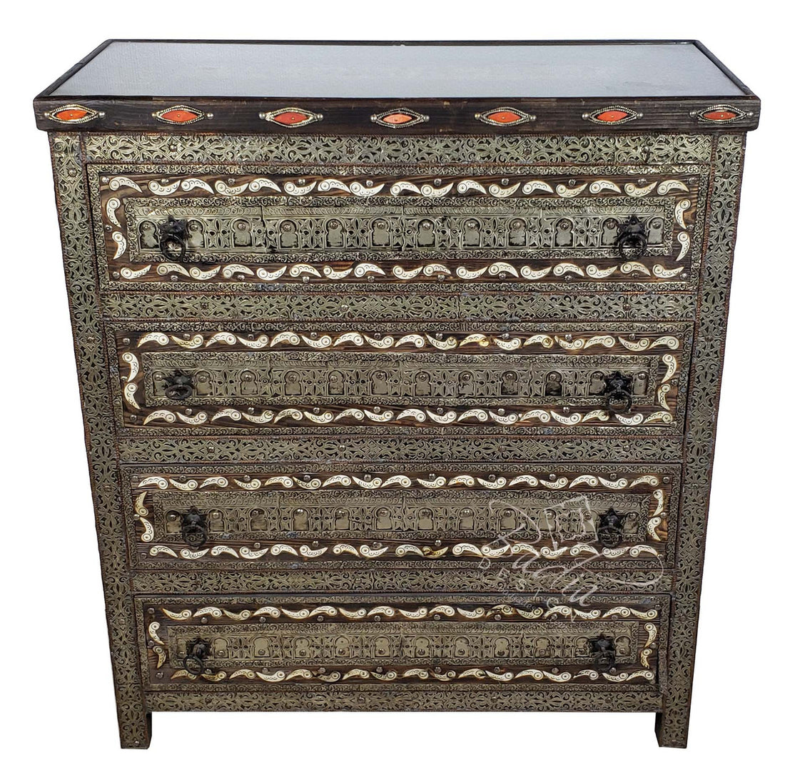 Vintage Metal and White Bone Dresser with Four Drawers