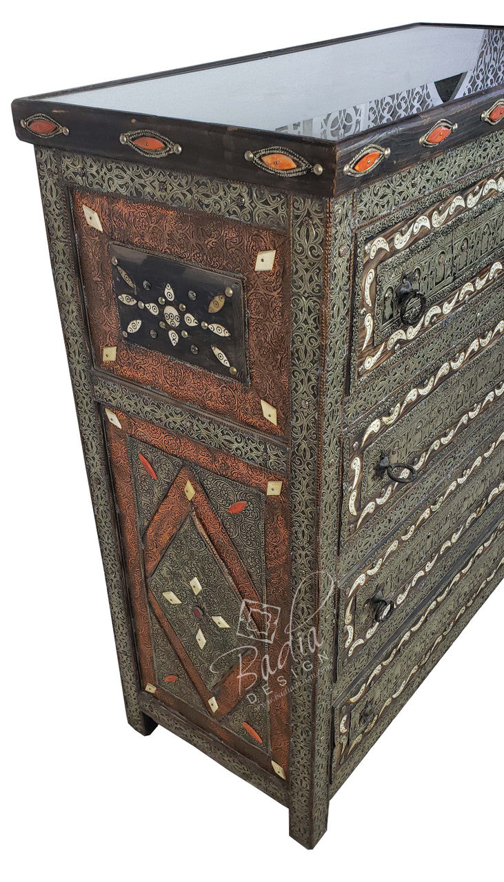 Vintage Metal and White Bone Dresser with Four Drawers