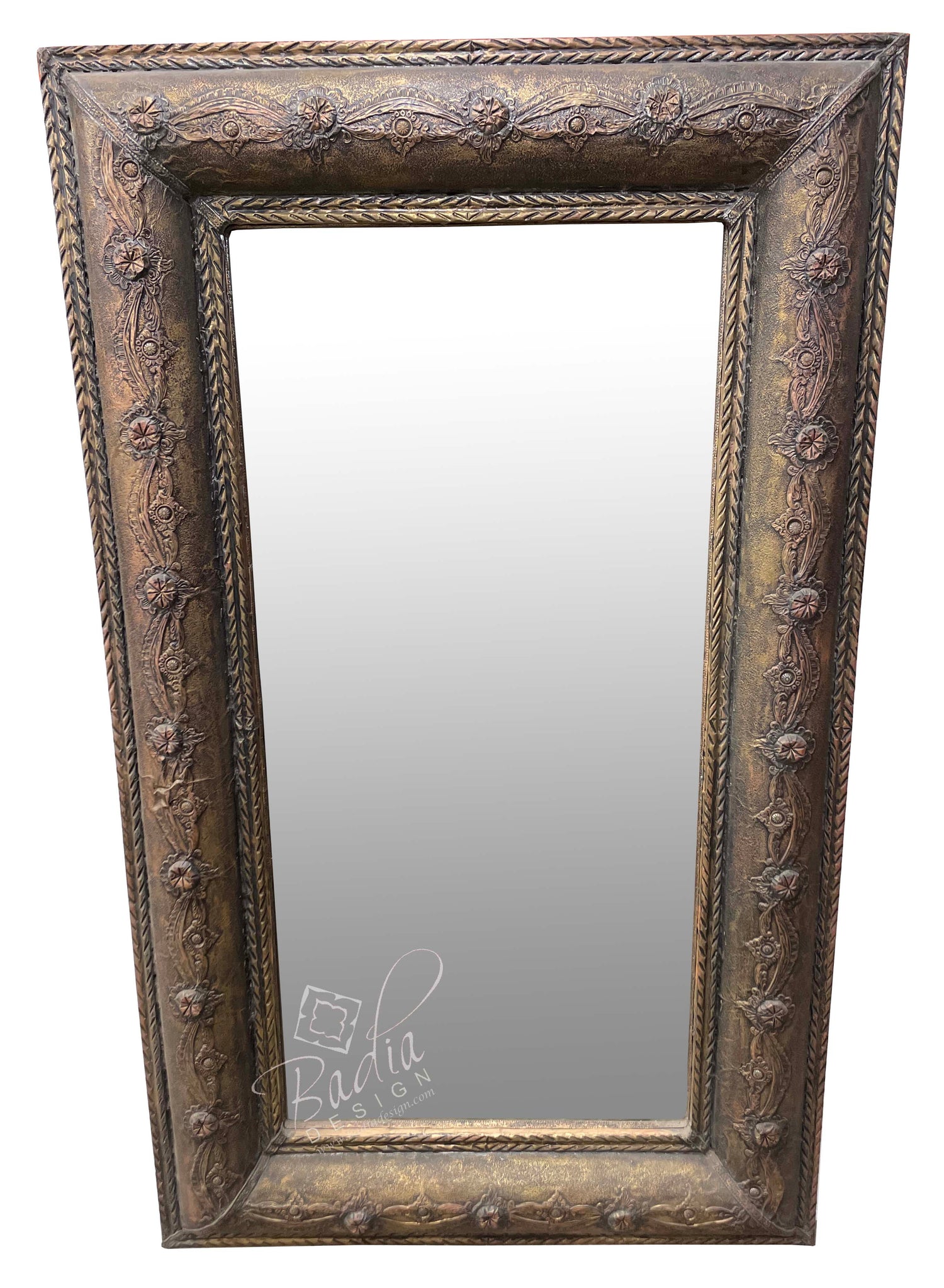 Rectangular Shaped Embossed Metal Vintage Mirror