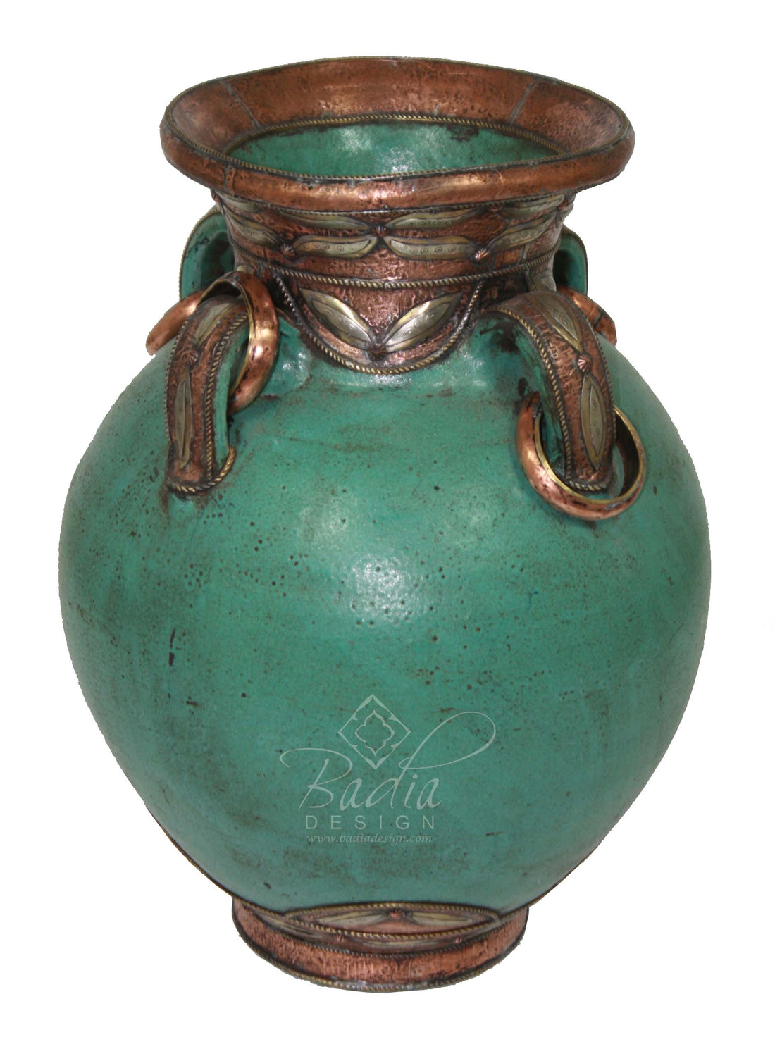 Green Moroccan Hand Painted Metal and Ceramic Vase
