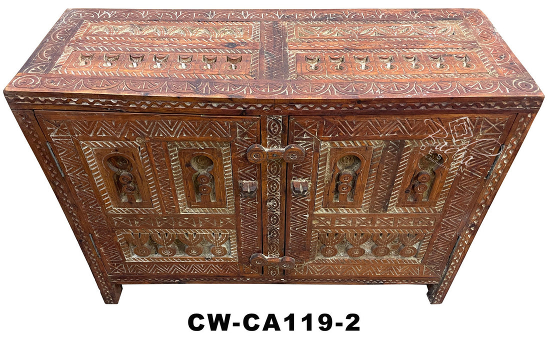 Vintage Hand Carved Cedar Wood Cabinet