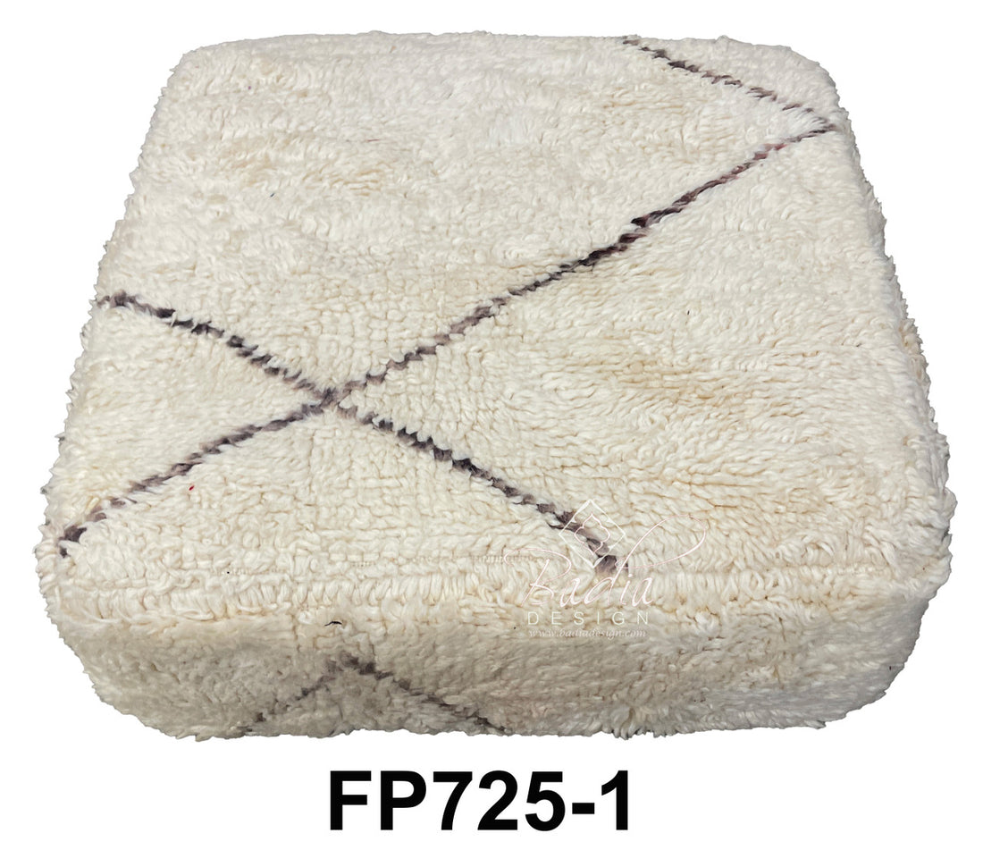 Off-White Square Shaggy Wool Ottoman