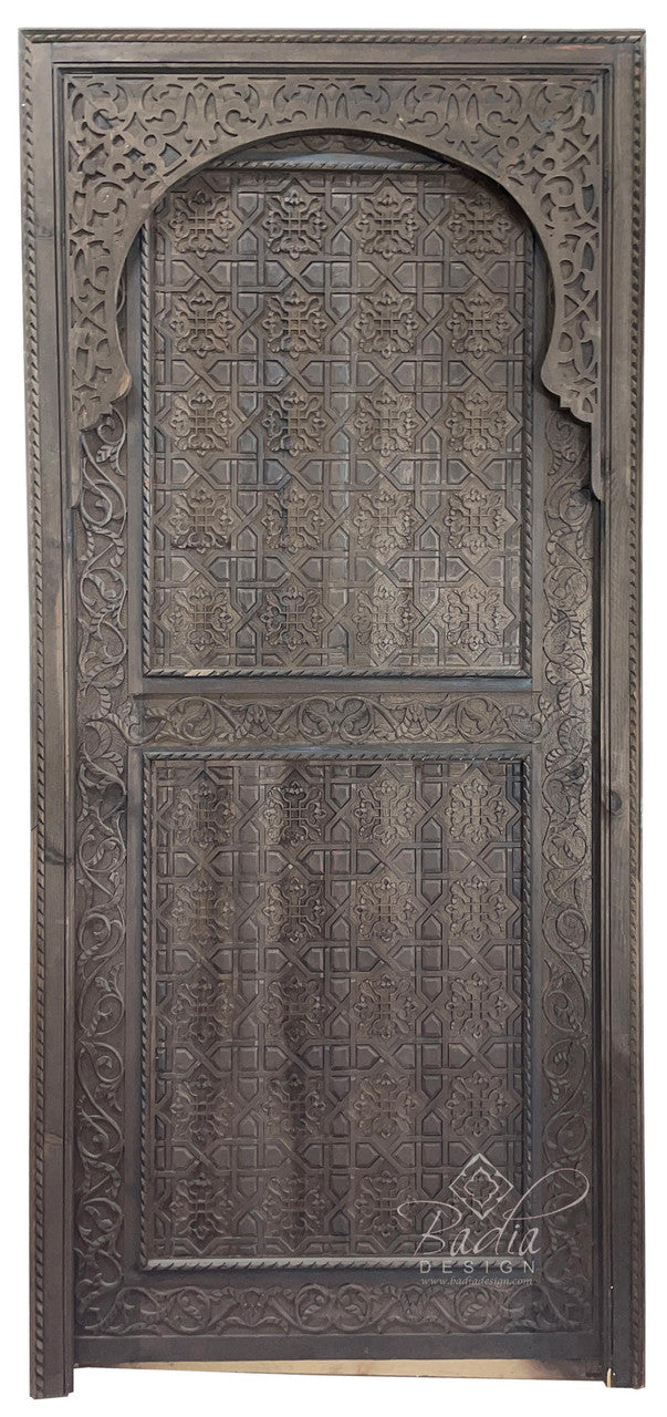 Dark Stained Hand Carved Wooden Door