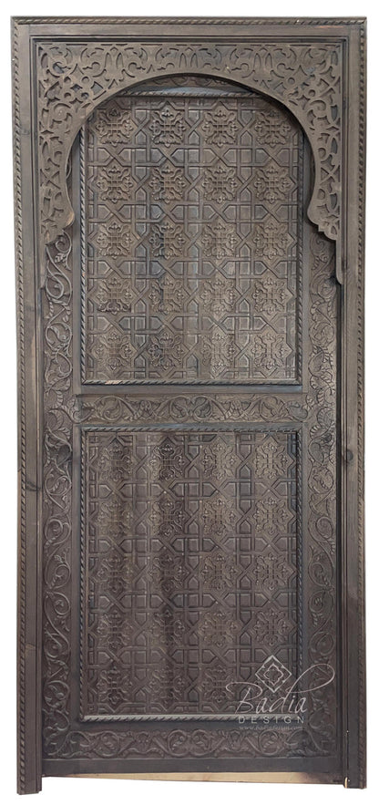 Dark Stained Hand Carved Wooden Door