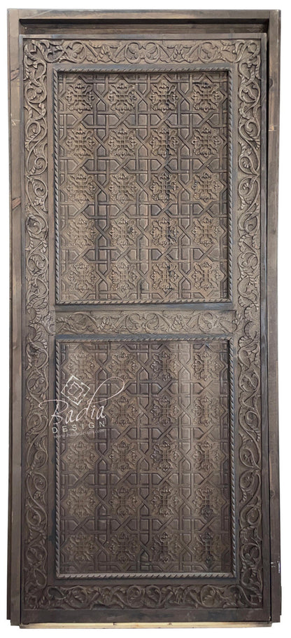 Dark Stained Hand Carved Wooden Door