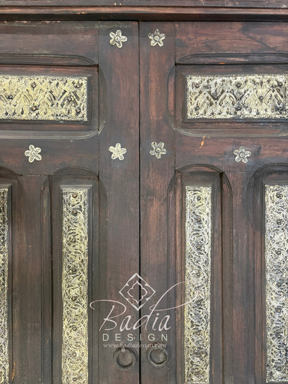 Handcrafted Wooden Door with Ornate Metal Accents