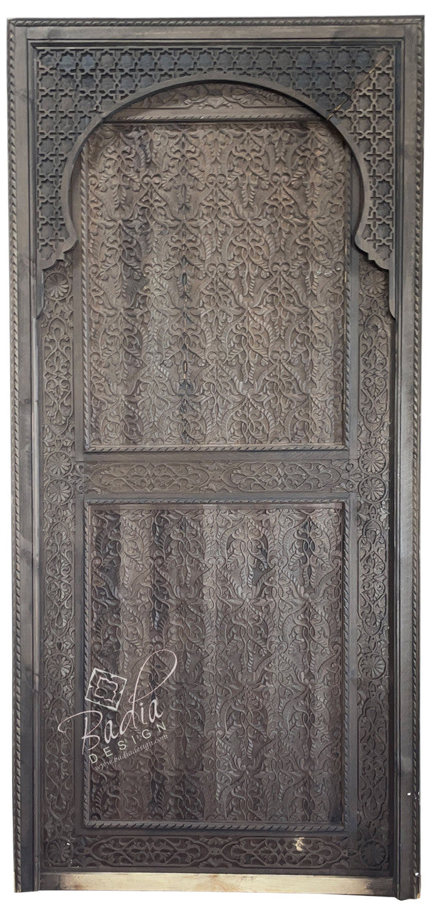 Dark Stained Hand Carved Wooden Door