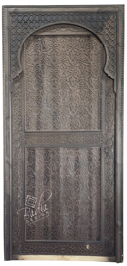 Dark Stained Hand Carved Wooden Door