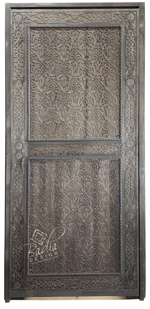 Dark Stained Hand Carved Wooden Door