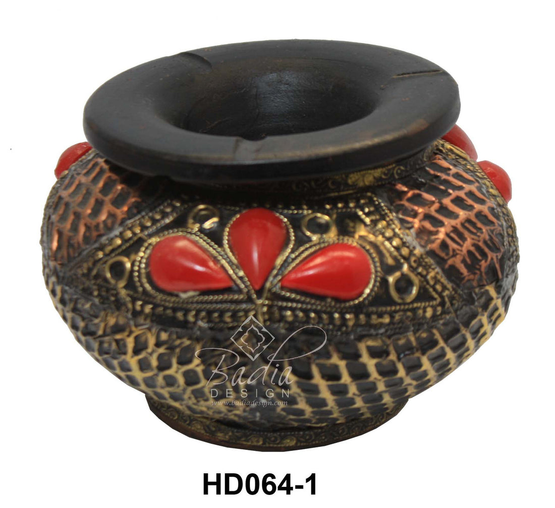 Embossed Metal and Bone Ashtray