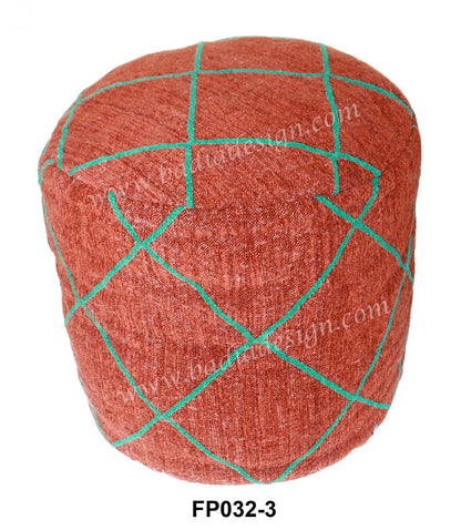 Multi-Color Wool Embroidered Fabric Pouf