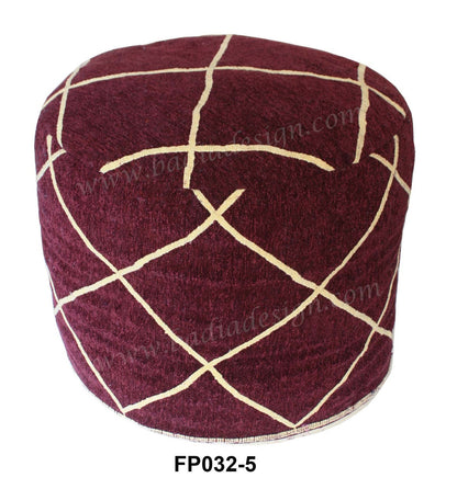 Multi-Color Wool Embroidered Fabric Pouf