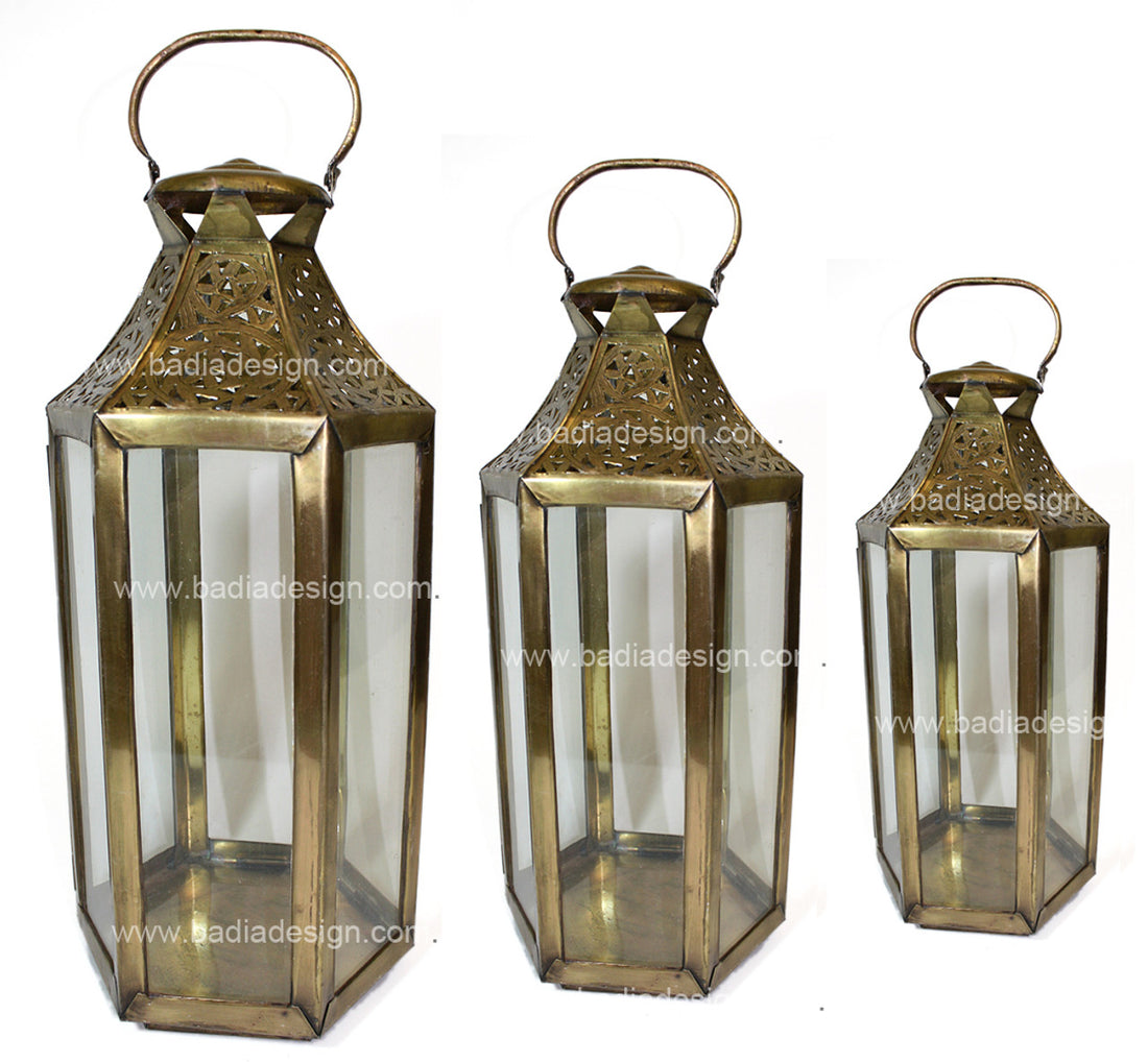 Brass Floor Lantern with Clear Glass