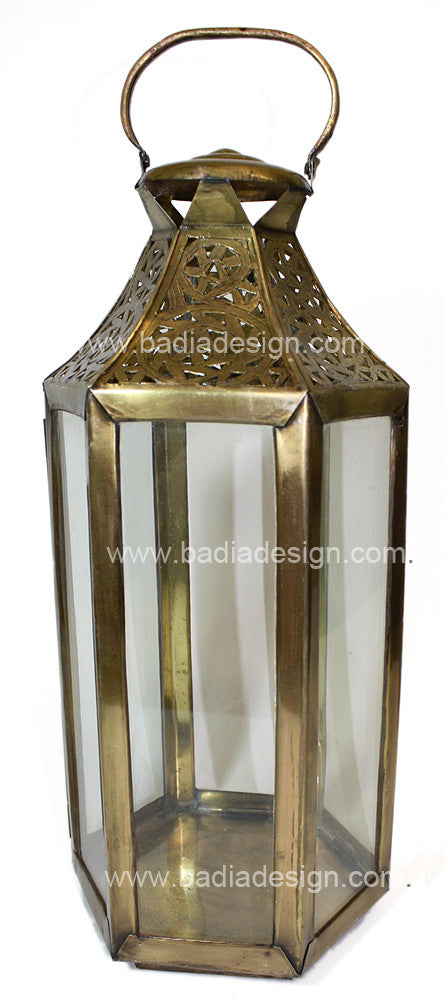 Brass Floor Lantern with Clear Glass