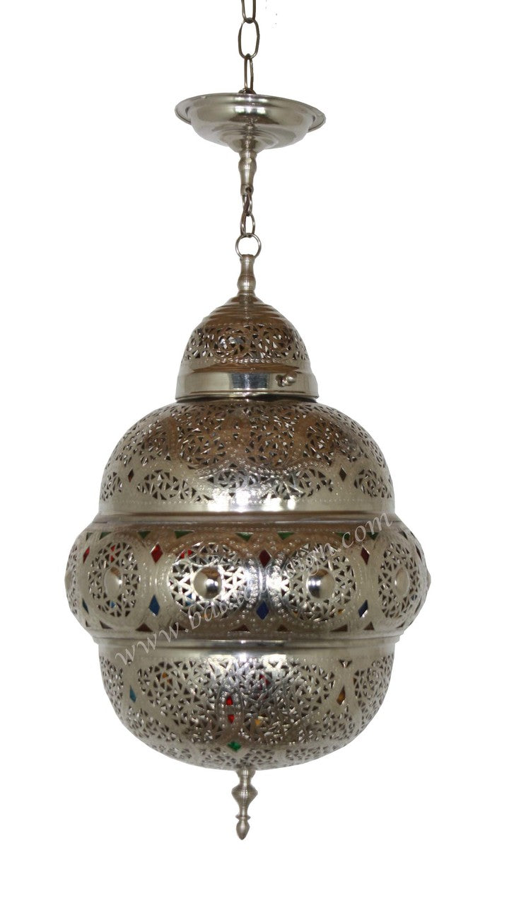 Silver Lantern with Multi-Color Glass