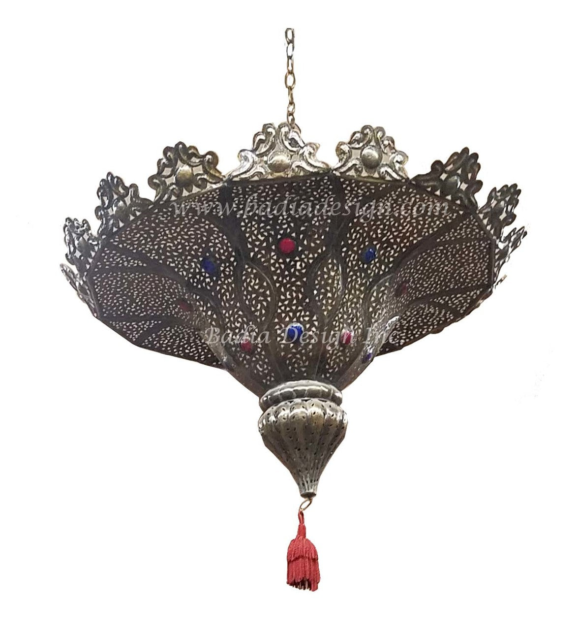 Brass Chandelier with Multi-Color Glass Eyelets