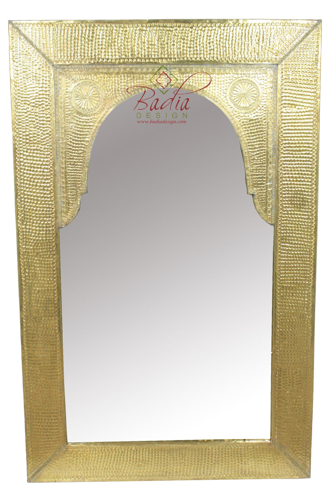 Moroccan Rectangular Embossed Brass Frame Mirror
