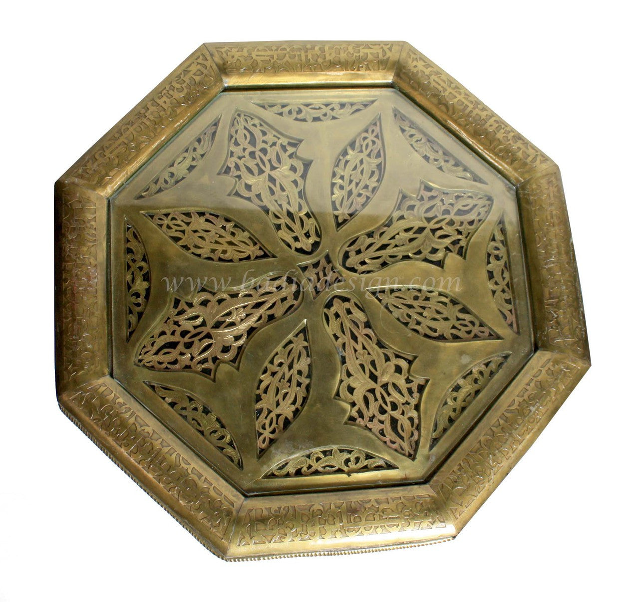 Embossed Solid Brass Table with Glass Top
