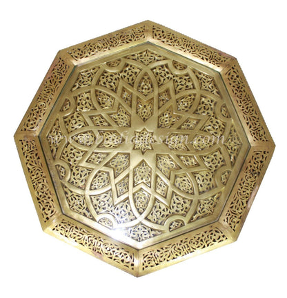 Solid Brass Embossed Side Table with Glass Top