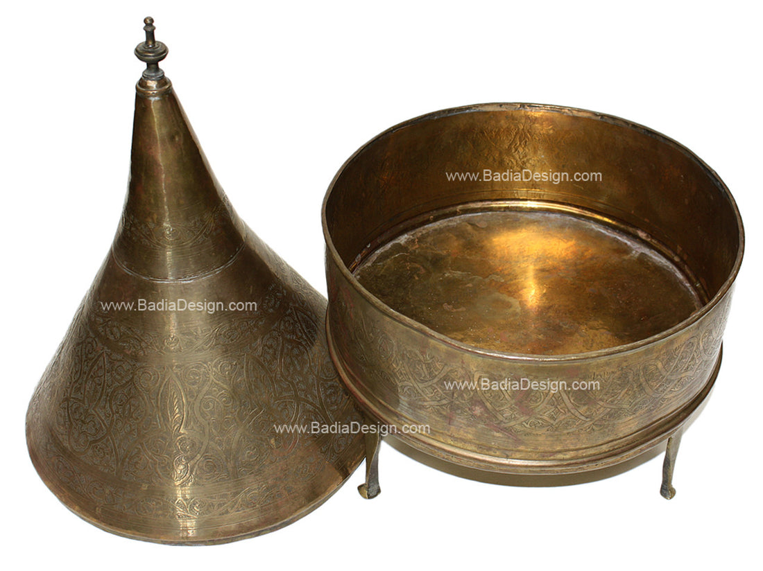 Large Vintage Engraved Brass Tajine